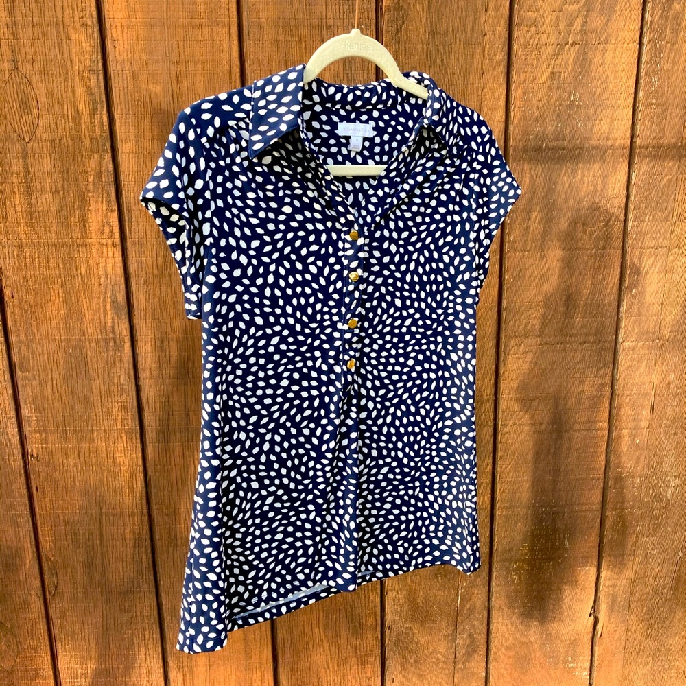 Charter Club Blue Button Down Blouse | Women’s Size Medium